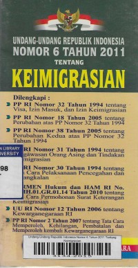 Undang-Undang Republik Indonesia Nomor 6 Tahun 2011 Tentang Keimigrasian